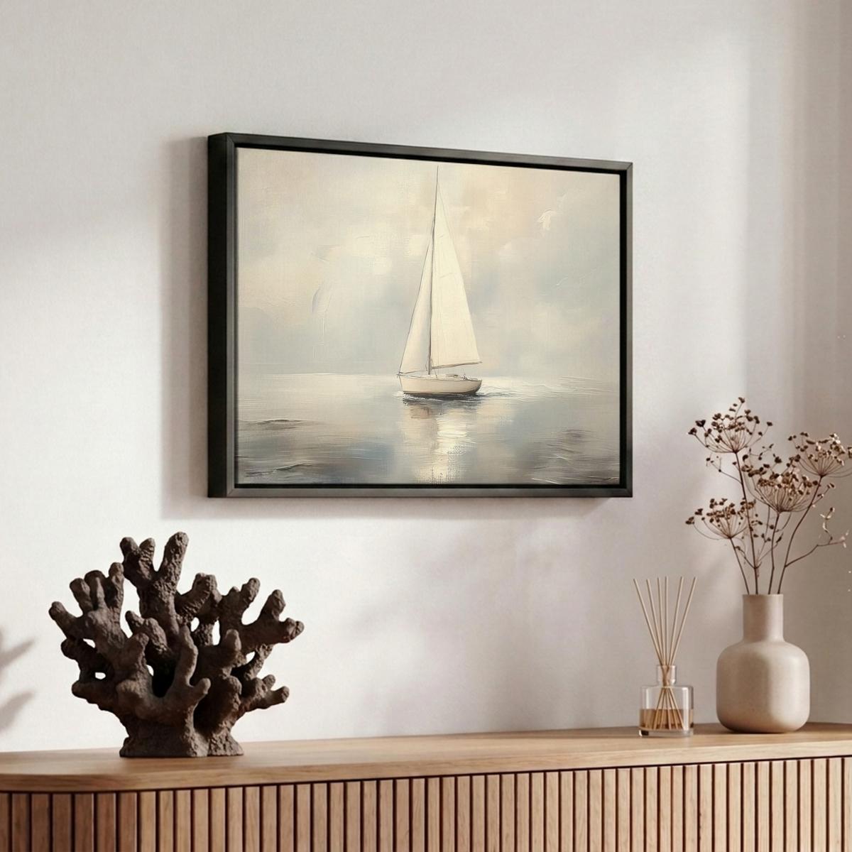 LEINWAND Bilder mit Rahmen - Segelschiff - Meer - Bewölkt - 30x20 - Creme, Textil (30/20cm) - MuchoWow