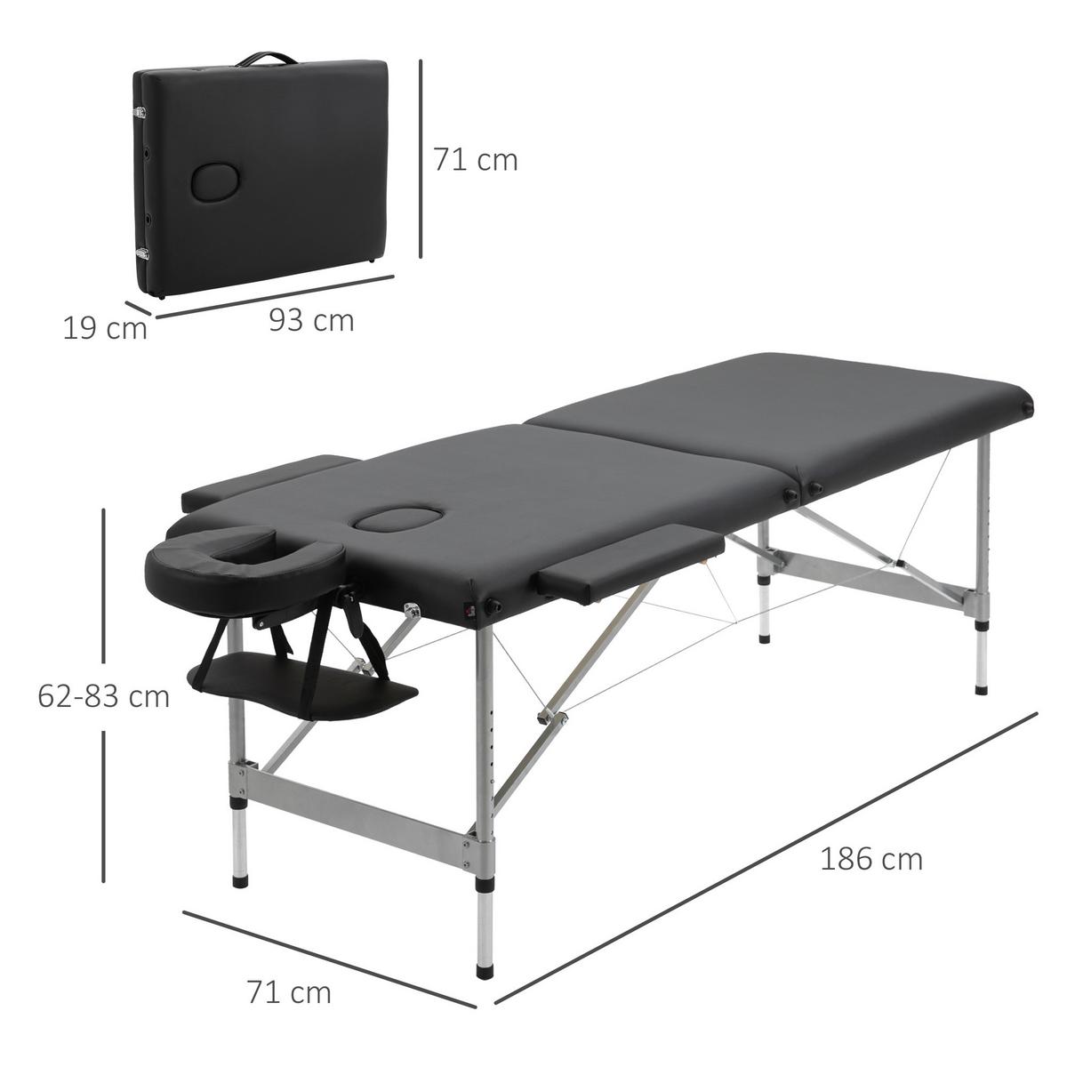 MASSAGELIEGE klappbar Massagebett max. 130 kg Belastbar Kunstleder, Schwarz - Schwarz, Metall (70/82/185cm) - HOMCOM