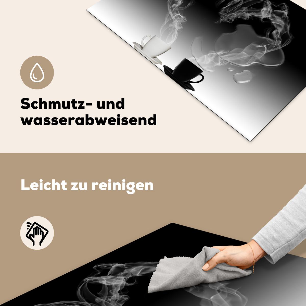 HERDABDECKPLATTE Kaffee - Herz - Schwarz und weiß - Tassen Induktionsschutz 80x52.2 cm - Weiß, Kunststoff (80.2/52.2/0.2cm) - MuchoWow