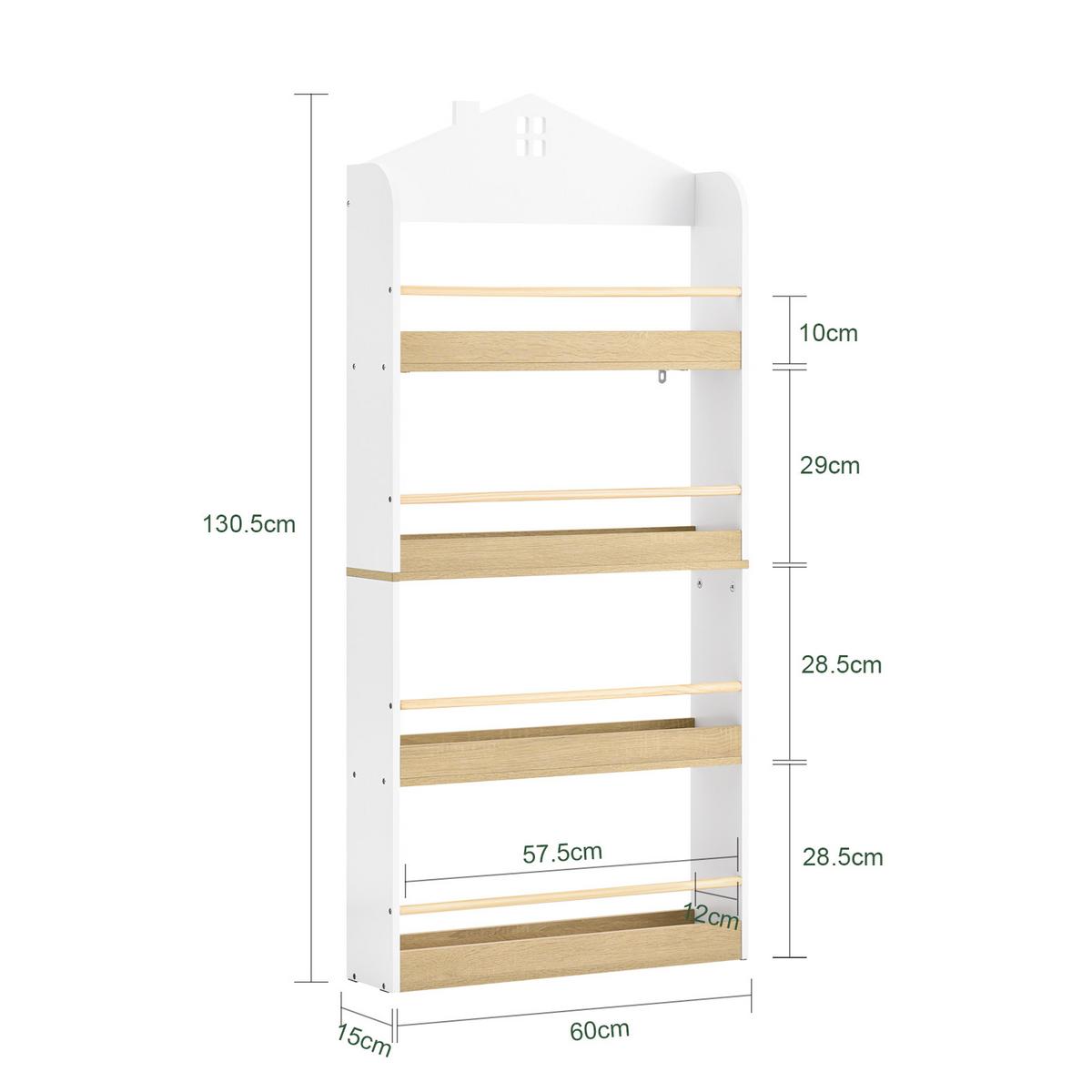 KINDER BÜCHERREGAL mit 4 Ablagen, Weiß - Weiß, Holz/Holzwerkstoff (60/130.5/15cm) - SoBuy