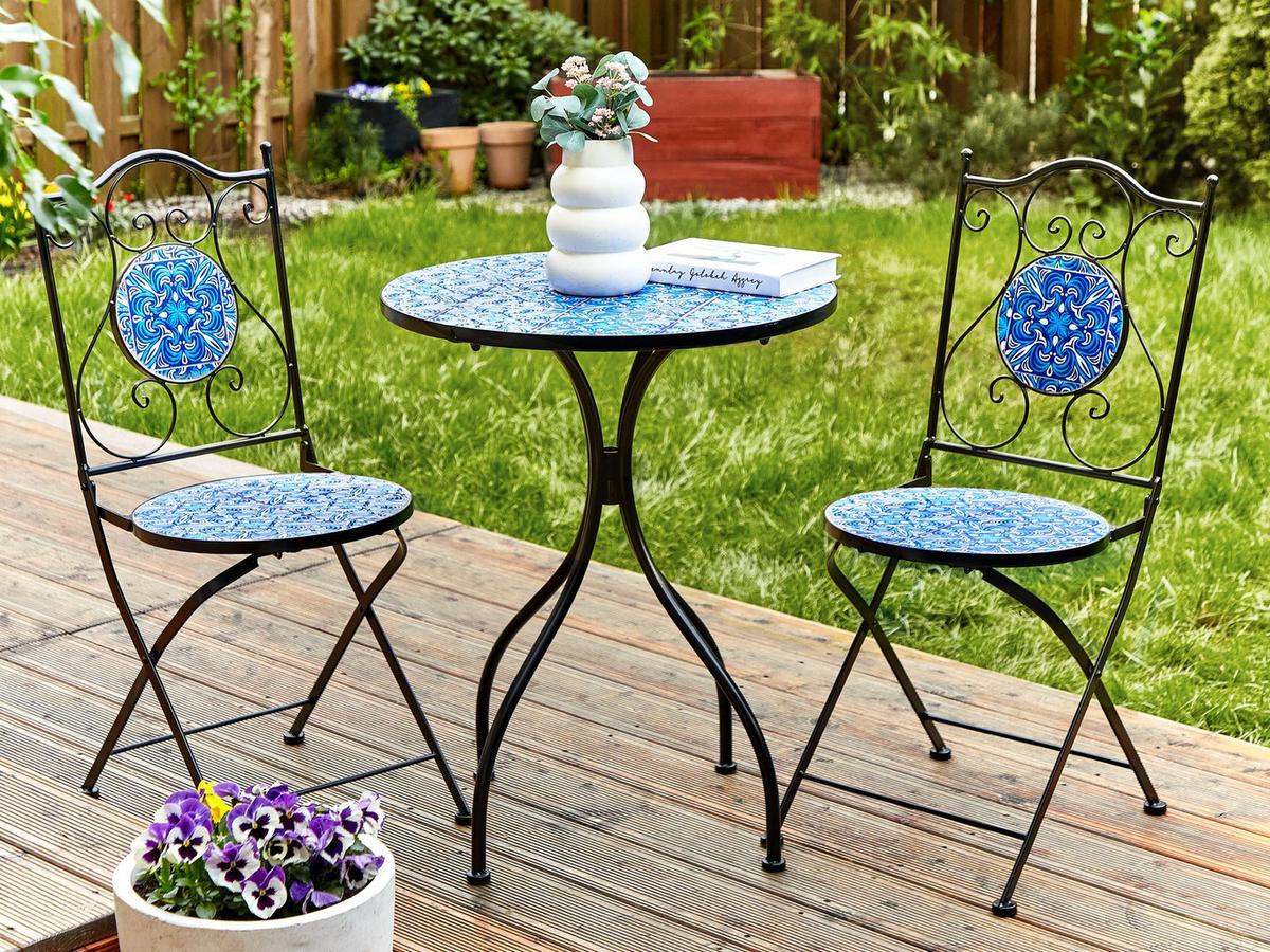 GARTENTISCH Keramik Schwarz Cigliano - Blau/Schwarz, Metall (75/60/60cm) - Beliani