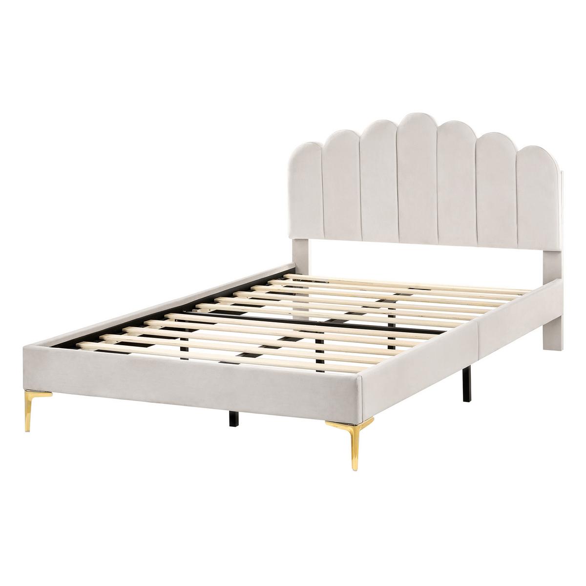 BETT mit Lattenrost 120/200 Samtstoff Cremeweiß Sauvian - Creme, Textil (120/200cm) - Beliani
