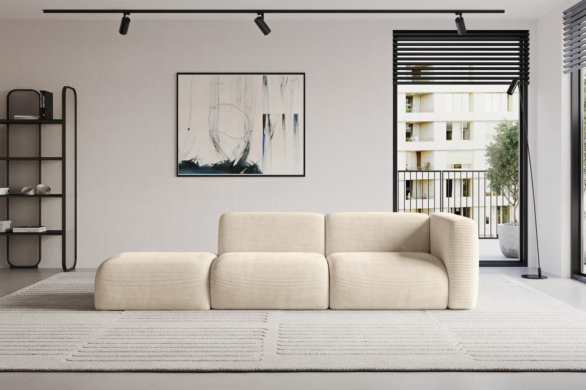 SOFA Ottomane Rechts MIRA-S3 296x89x70 Beige Cord - Sandfarben/Beige, Holzwerkstoff/Kunststoff (296/70/89cm) - ALTDECOR