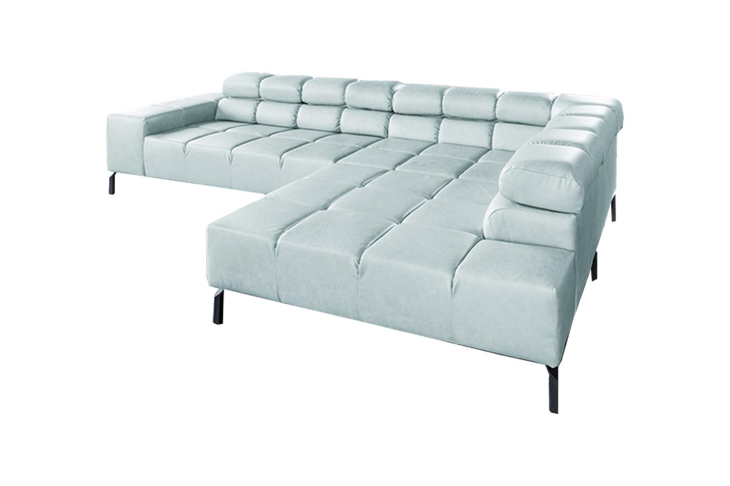 ECKSOFA NELSON Hellblau Leder - Schwarz/Hellblau, Leder/Metall (321/216cm) - KAWOLA