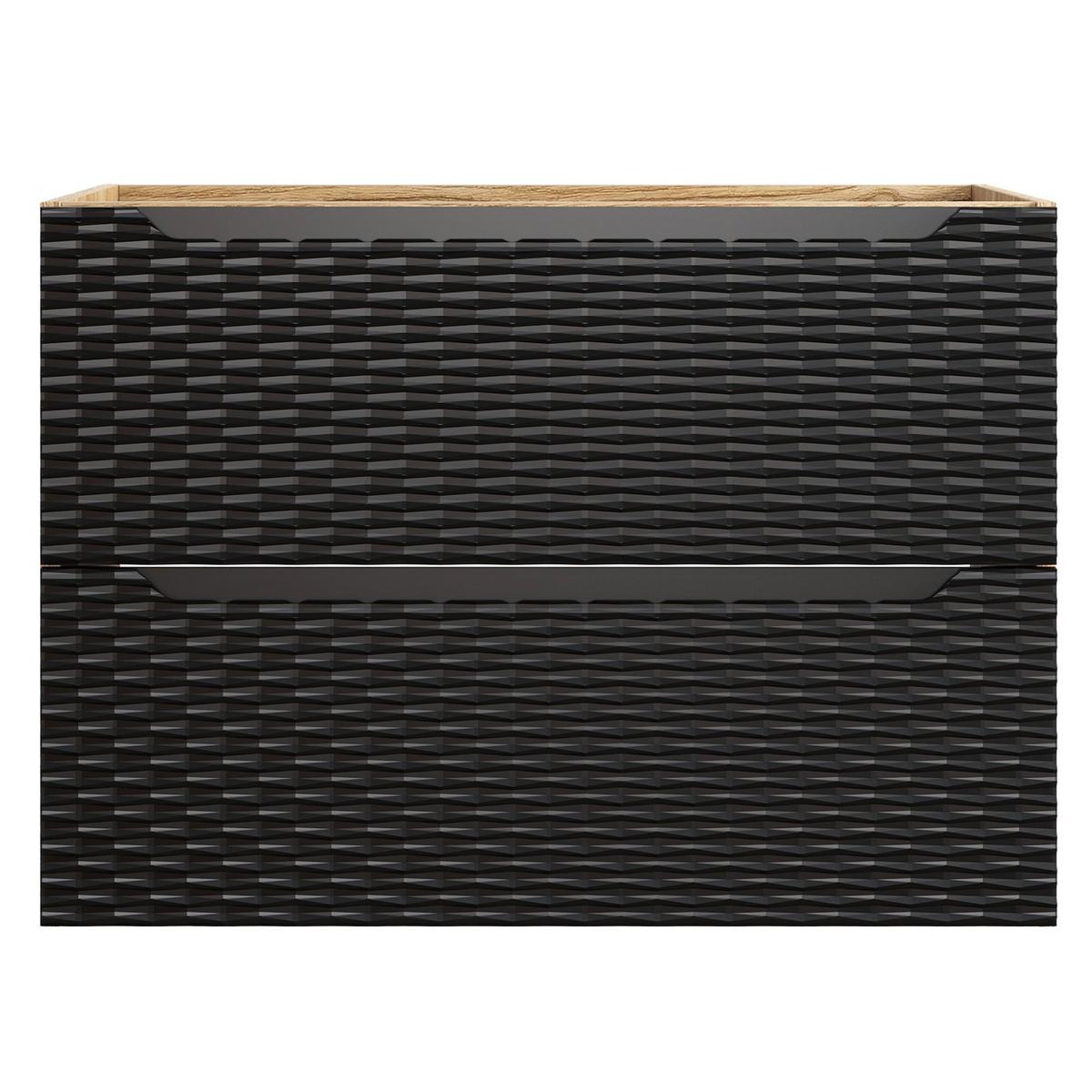 WASCHBECKENUNTERSCHRANK Ocean 2 Schubladen Schwarz Matt mit Eiche - 80 x 46 x 59 cm - Eichefarben/Schwarz, Holz (80/59/46cm) - Badplaats