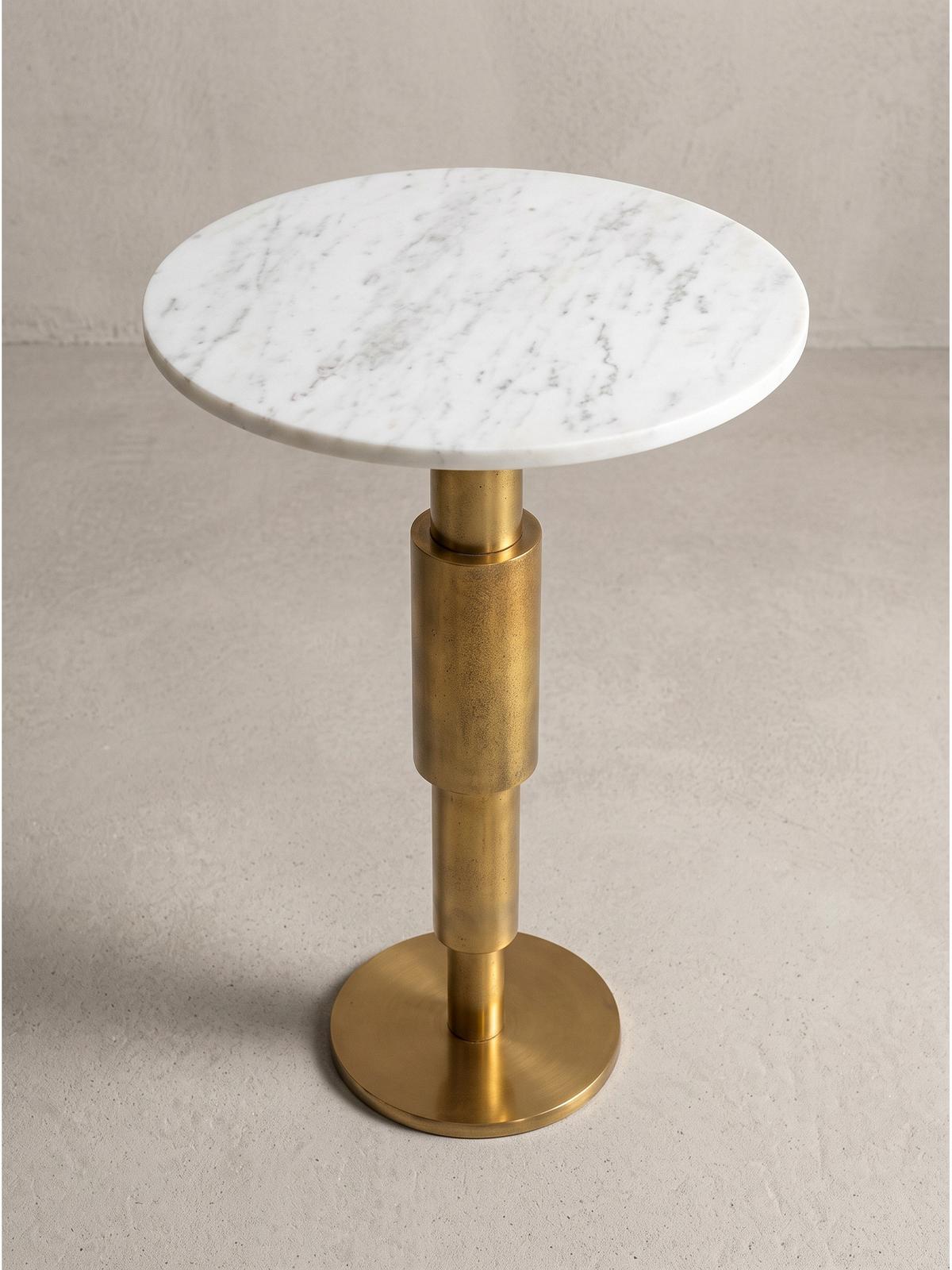 BEISTELLTISCH ESLA, Marmor, handgefertigt, Weiß-Gold, Ø 37 x 59 cm - Goldfarben/Weiß, Stein/Metall (37/37/59cm) - KADIMA DESIGN