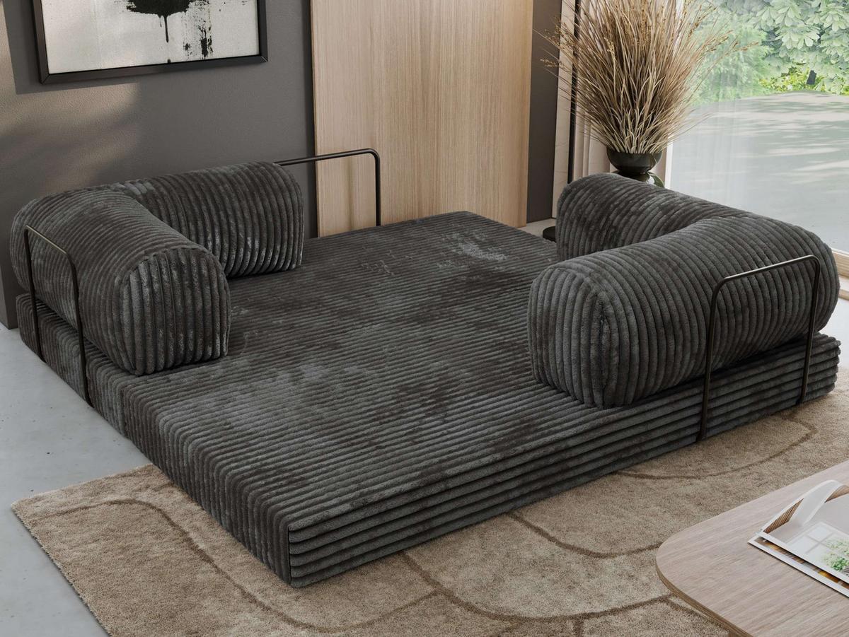 3-SITZER SOFA ORSETTO - Grau Cord - Schwarz/Grau, Textil/Metall (200/70/100cm) - MKS