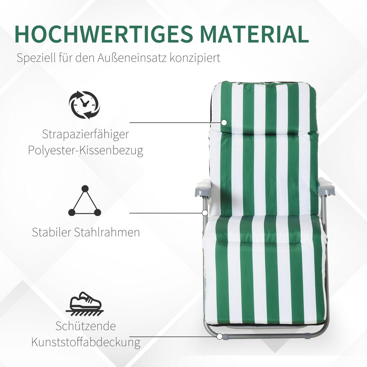 SONNENLIEGE, 5 Positionen Auflage, Stahl, Polyester, Schaumstoff, Grün - Grün, Kunststoff (75/102/60cm) - Outsunny