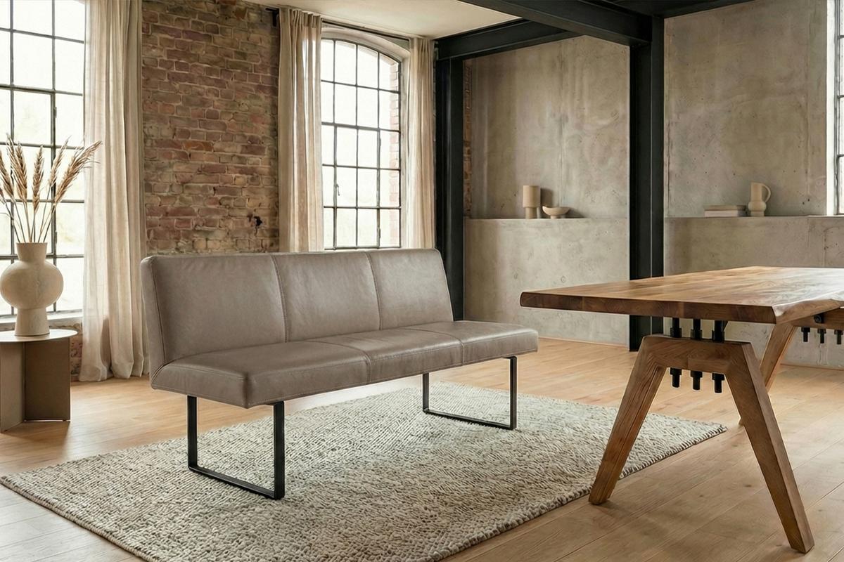 ESSZIMMERBANK ELEEN Grau Leder - Grau, Leder (143/85/69cm) - KAWOLA