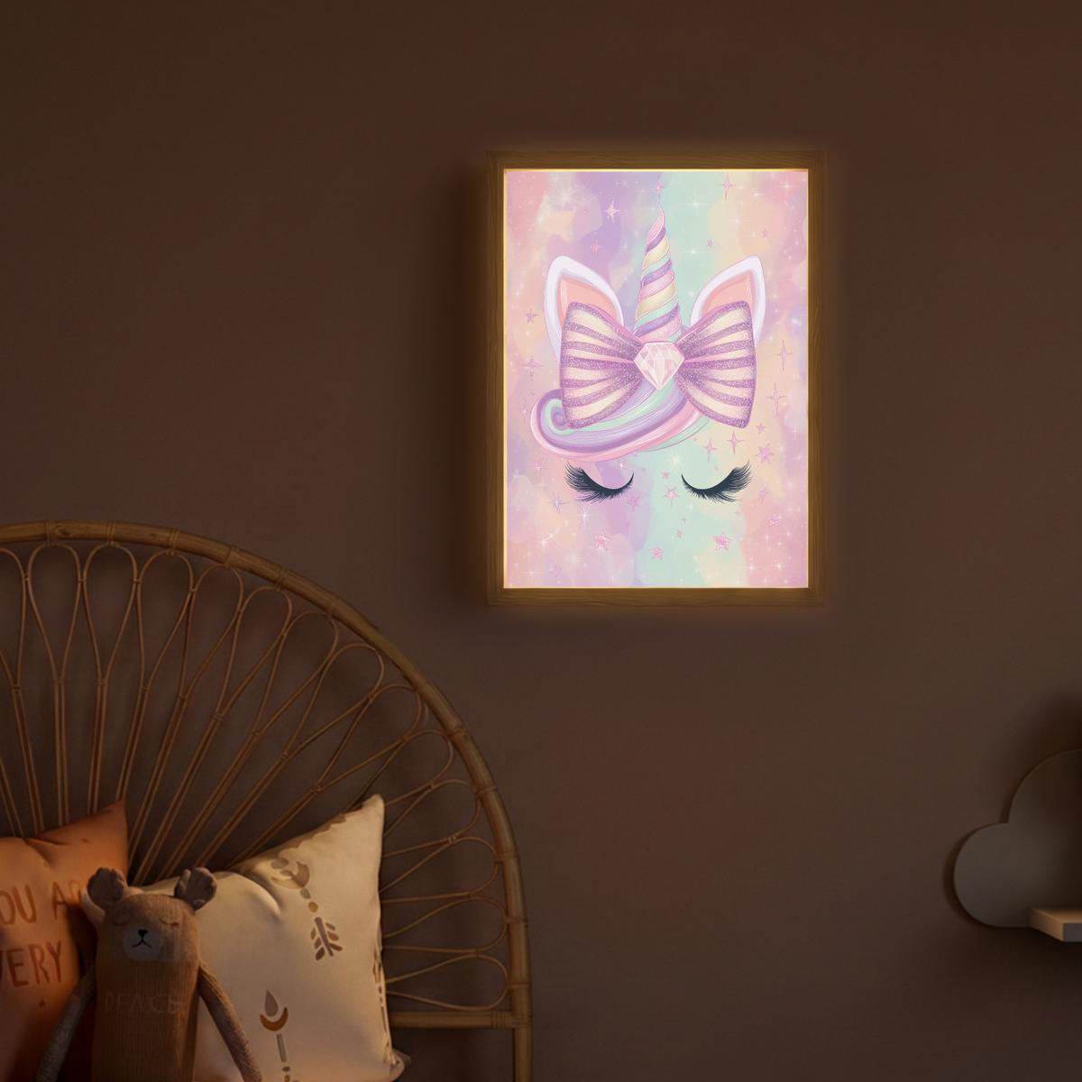 NACHTTISCHLAMPE MIT AKKU Einhorn - Glitzer - Regenbogen - Pastell 30x40 cm - Hellrosa, Holzwerkstoff (8/30/40cm) - OnlyWow