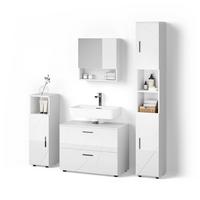 BADMÖBEL-SET Ronco Weiß Hochglanz 4 Teile, mit Schubladenschrank und Hochschrank - Weiß Hochglanz, Holzwerkstoff (80/58/41cm) - Livinity®