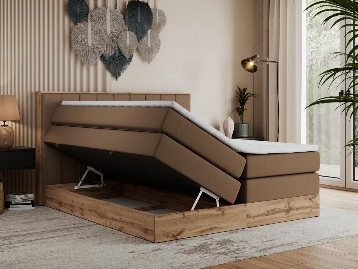 BOXSPRINGBETT BELLISSIMO KING 140/200 Braun Kunstleder - H4 - Braun, Holz/Textil (140/200cm) - MKS
