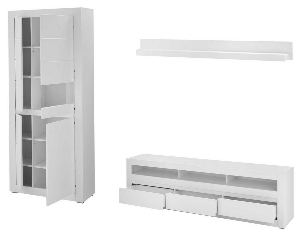 WOHNWAND weiß matt, Evoke Eiche, Wohnkombination 3-teilig, Soft-Close-Funktion - Eichefarben/Silberfarben, Holz/Holzwerkstoff (312/198/42cm) - Furn.Design
