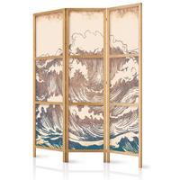 PARAVENT Japanischer 3-tlg 135x172 cm Vintage Wellen - Beige, Holz/Textil (135/172/3cm) - Muralo