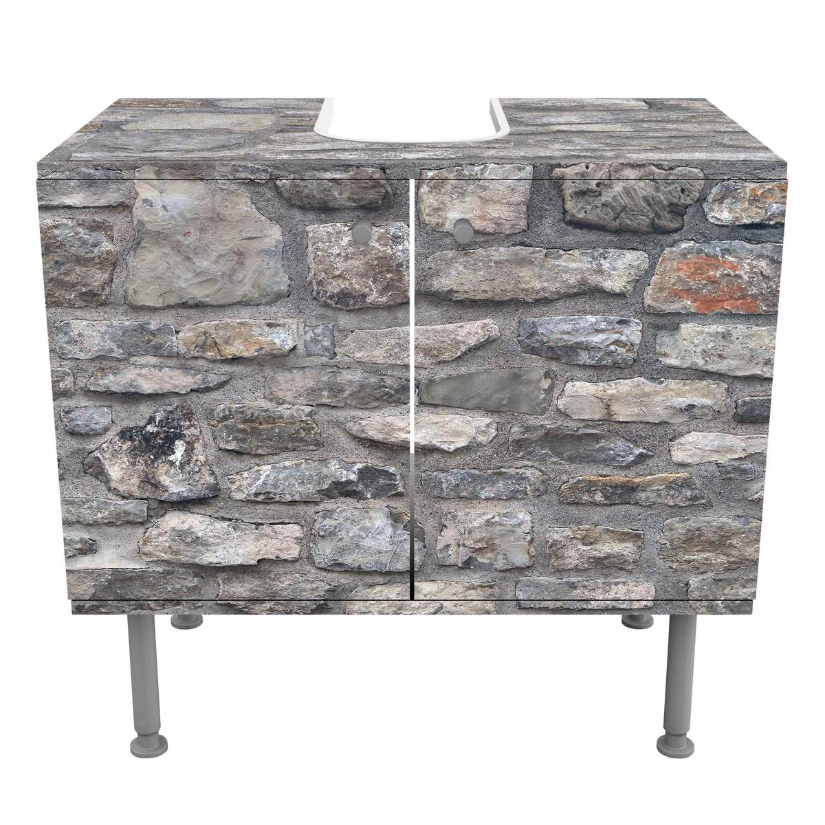 WASCHBECKENUNTERSCHRANK Naturstein Tapete Alte Steinmauer 60/55/35 cm - Grau, Holzwerkstoff (60/55/35cm) - Bilderwelten