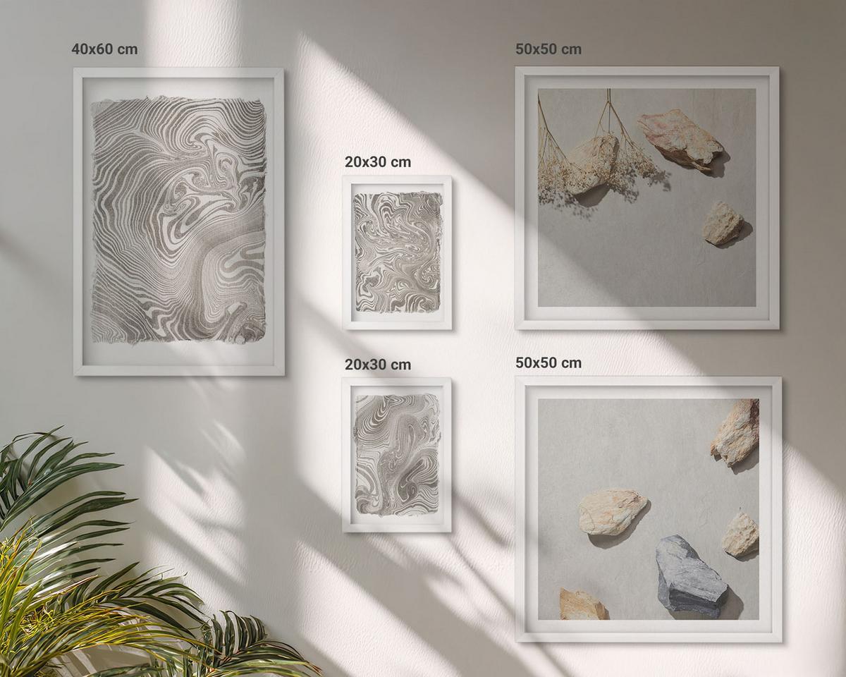 BILDER SET 5er Set - 50x50 cm & 20x30 cm & 40x60 cm Weißer Rahmen - Moderne abstrakte Formen - Weiß, Kunststoff (40/60cm) - TULUP