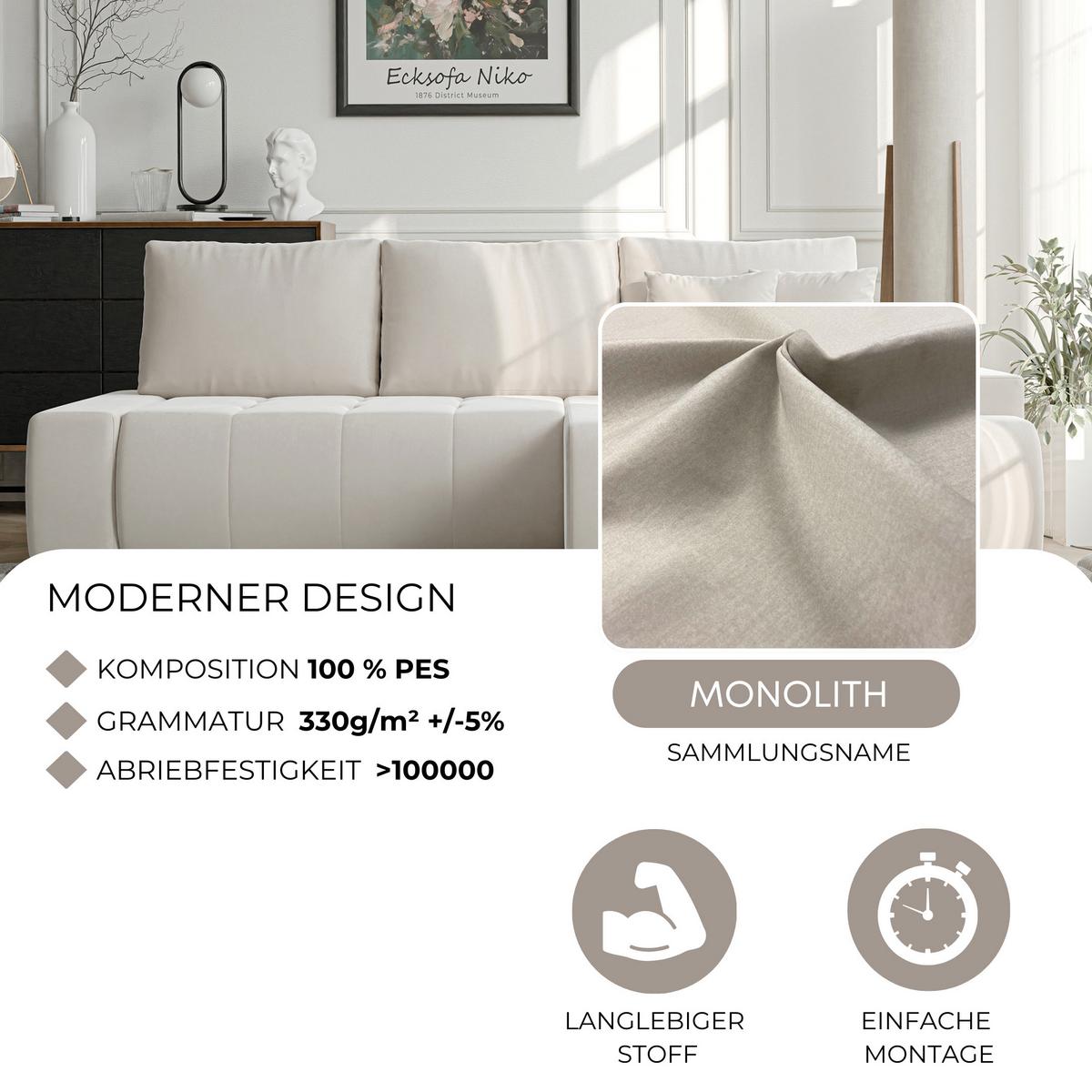 ECKSOFA NIKO Links, mit Schlaffunktion und Bettkasten, Creme - Creme, Textil (227/153cm) - Idohome