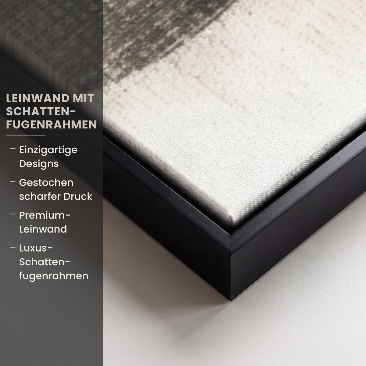 LEINWAND Bilder mit Rahmen - Abstrakt - Wellen - Schwarz - Verwittert - 150x100 - Trüffeleichefarben, Textil (150/100cm) - MuchoWow
