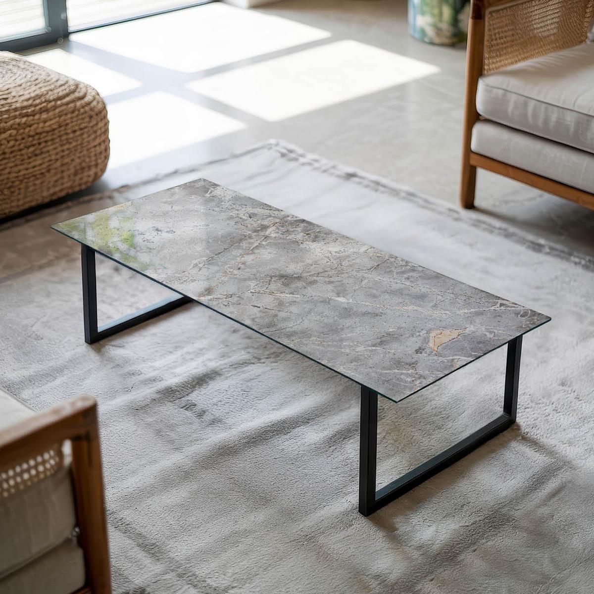 TISCHPLATTE 125x50 cm Muster aus Naturmarmor - Dunkelgrau, Glas (0.4/125/50cm) - TULUP