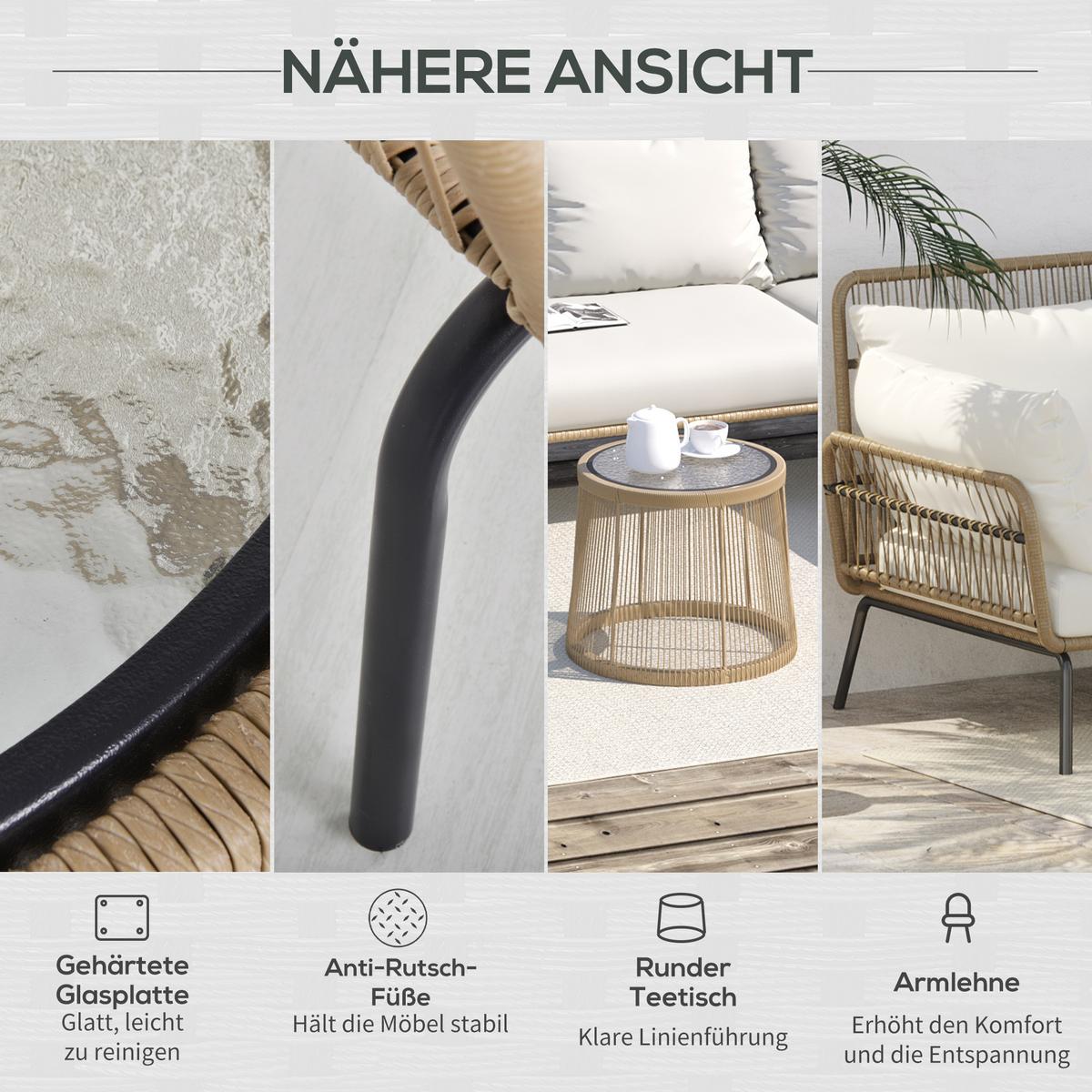 GARTENMÖBEL-SET mit Kissen, mit 1 Beistelltisch, für Garten, Terrasse, Stahl, Kaffee - Creme, Kunststoff - Outsunny