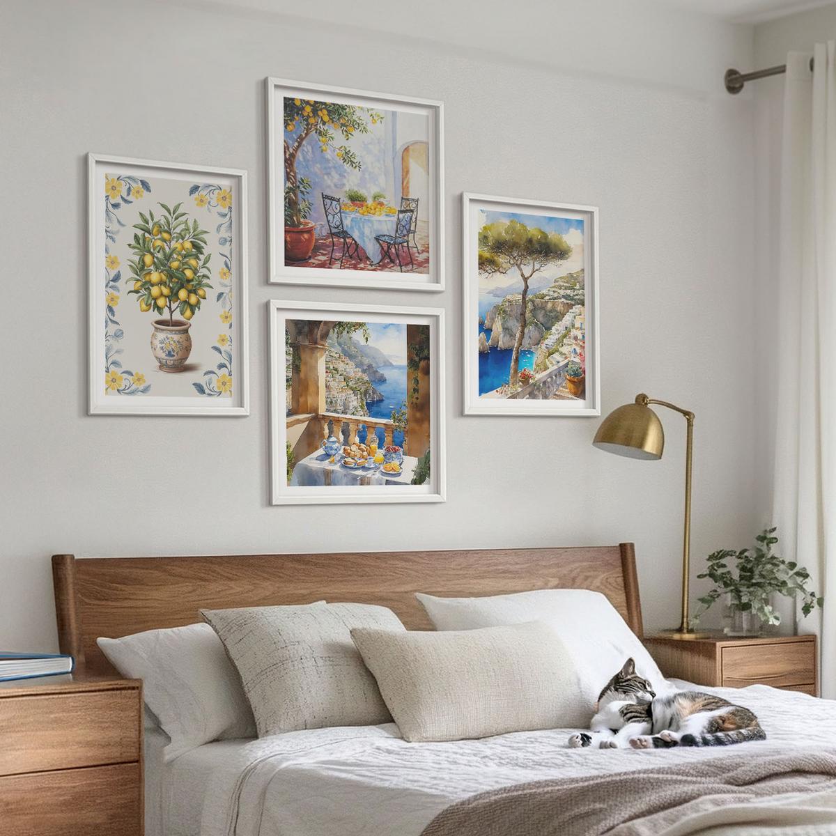 BILDER SET 4er Set - 50x50 cm & 40x60 cm Weißer Rahmen - Gemälde von Zitronenbäumen - Weiß, Kunststoff (50/50cm) - TULUP
