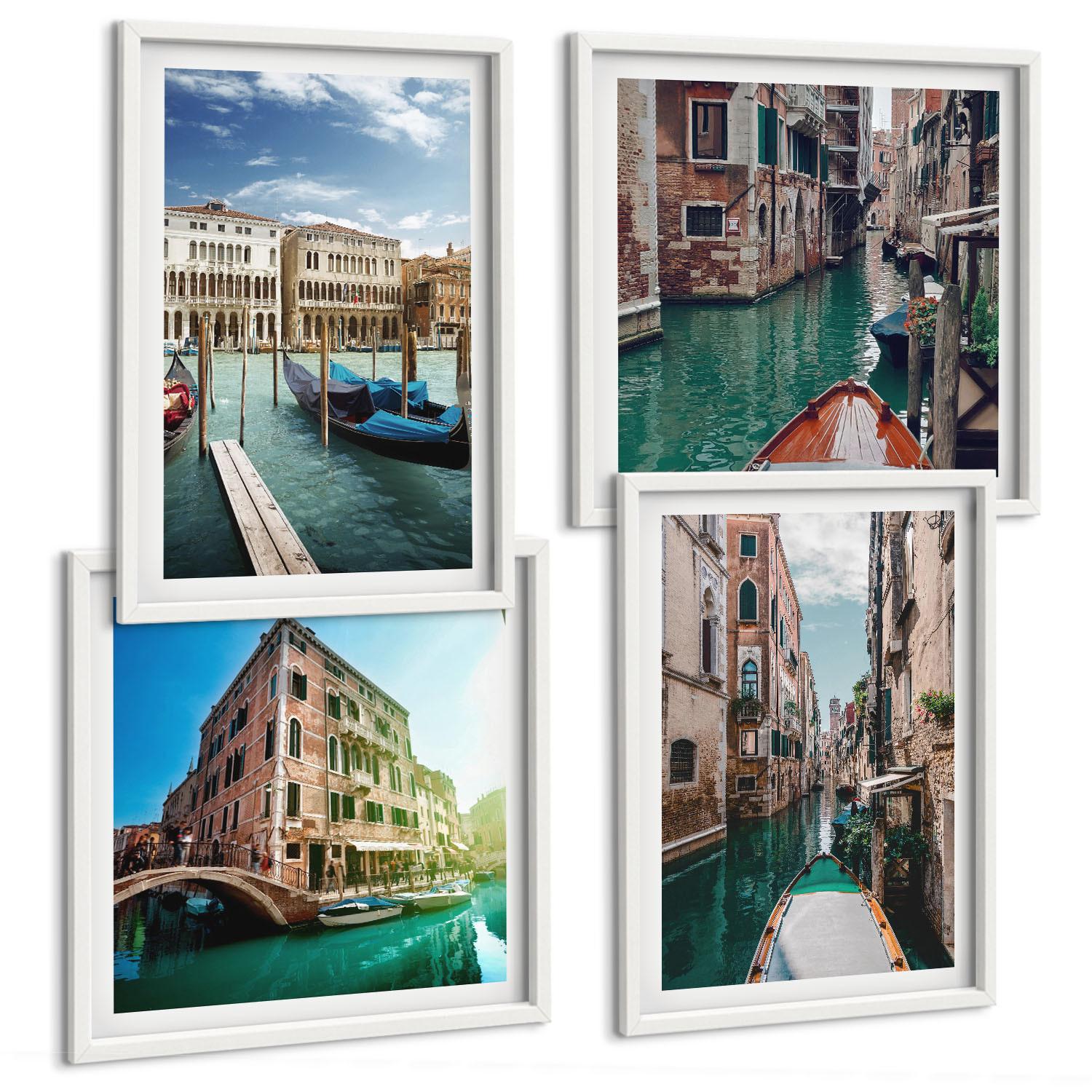 BILDER SET 4er Set - 50x50 cm & 40x60 cm Weißer Rahmen - Architektur der Kanäle von Venedig - Weiß, Kunststoff (50/50cm) - TULUP