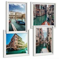 BILDER SET 4er Set - 50x50 cm & 40x60 cm Weißer Rahmen - Architektur der Kanäle von Venedig - Weiß, Kunststoff (50/50cm) - TULUP