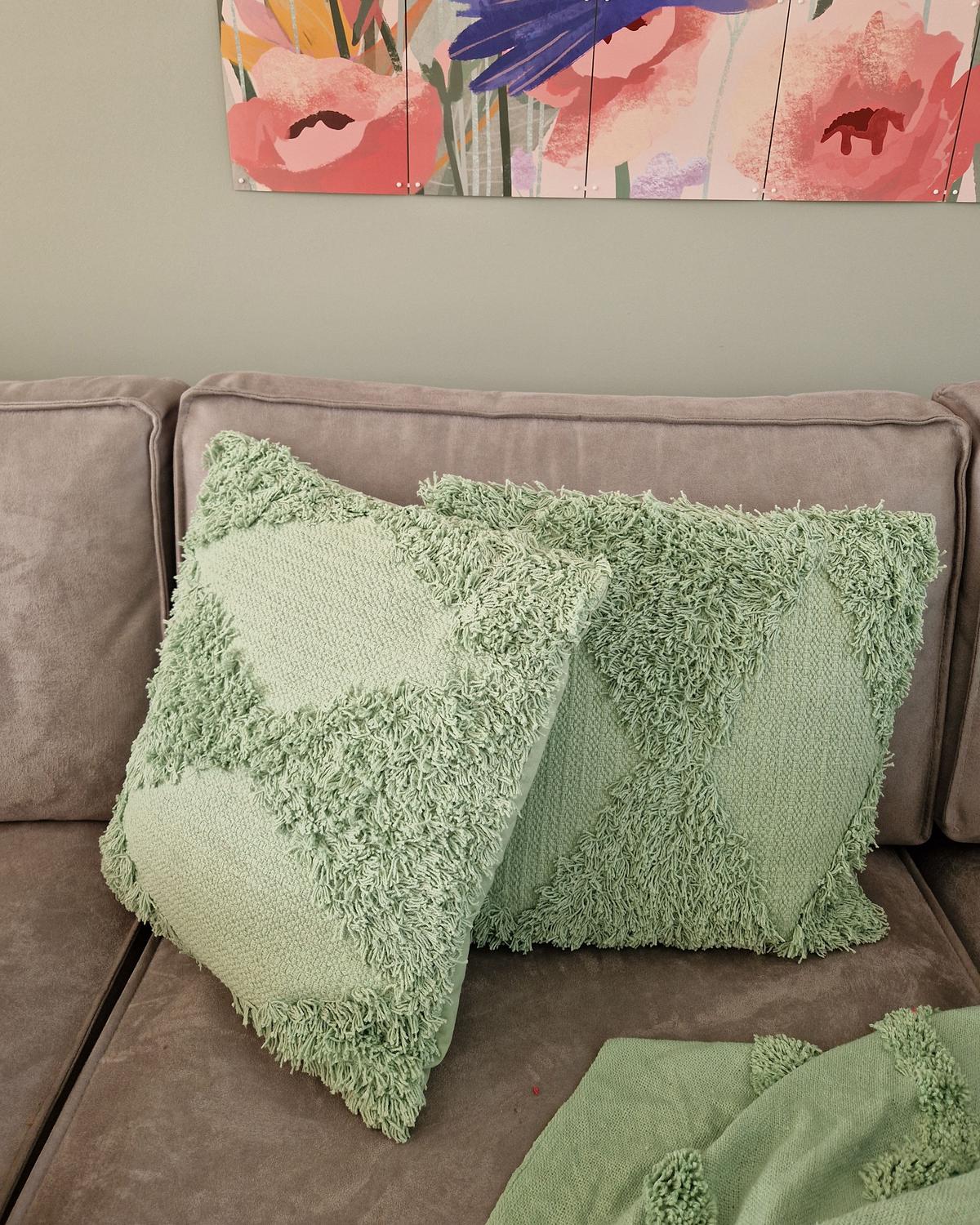 DEKOKISSEN 2er-Set Hellgrün 45/45 cm Rhoeo - Hellgrün, Naturmaterialen/Textil (45/45cm) - Beliani