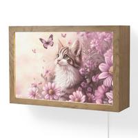 WANDLEUCHTE Kätzchen - Blumen - Schmetterlinge - Lila 30x20 cm - Altrosa, Holzwerkstoff (30/20/8cm) - OnlyWow