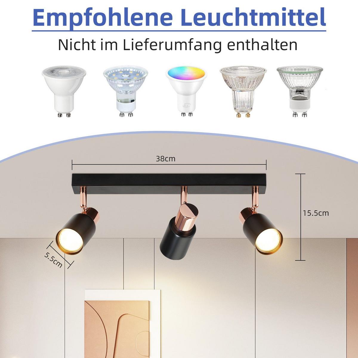 DECKENSTRAHLER Altena 3-flammig 38/14/12 cm - Schwarz, Metall (38/14/12cm) - Nettlife