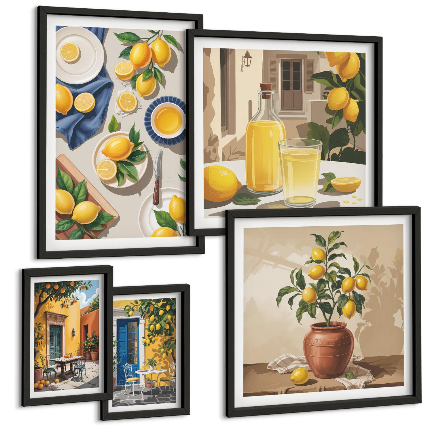 BILDER SET 5er Set - 50x50 cm & 20x30 cm & 40x60 cm Schwarzer Rahmen - Bunte Strandhäuser - Schwarz, Kunststoff (40/60cm) - TULUP