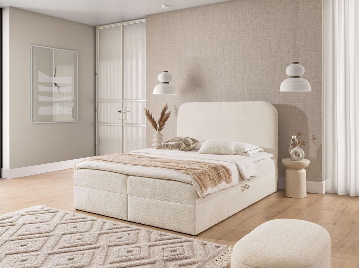 BOXBETT Bineta - Creme, Holzwerkstoff/Textil (120/200cm) - Fun Möbel