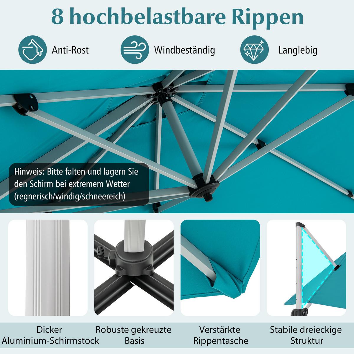 SONNENSCHIRM 300cm Blau - Blau, Metall (300/300cm) - COSTWAY