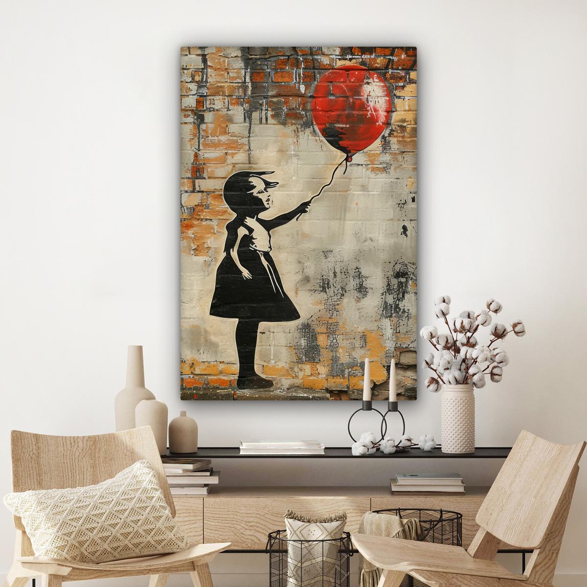LEINWANDBILD Graffiti - Banksy - Mädchen - Straßenkunst Deko XXL 80x120 cm - Sandfarben, Textil (80/120cm) - MuchoWow