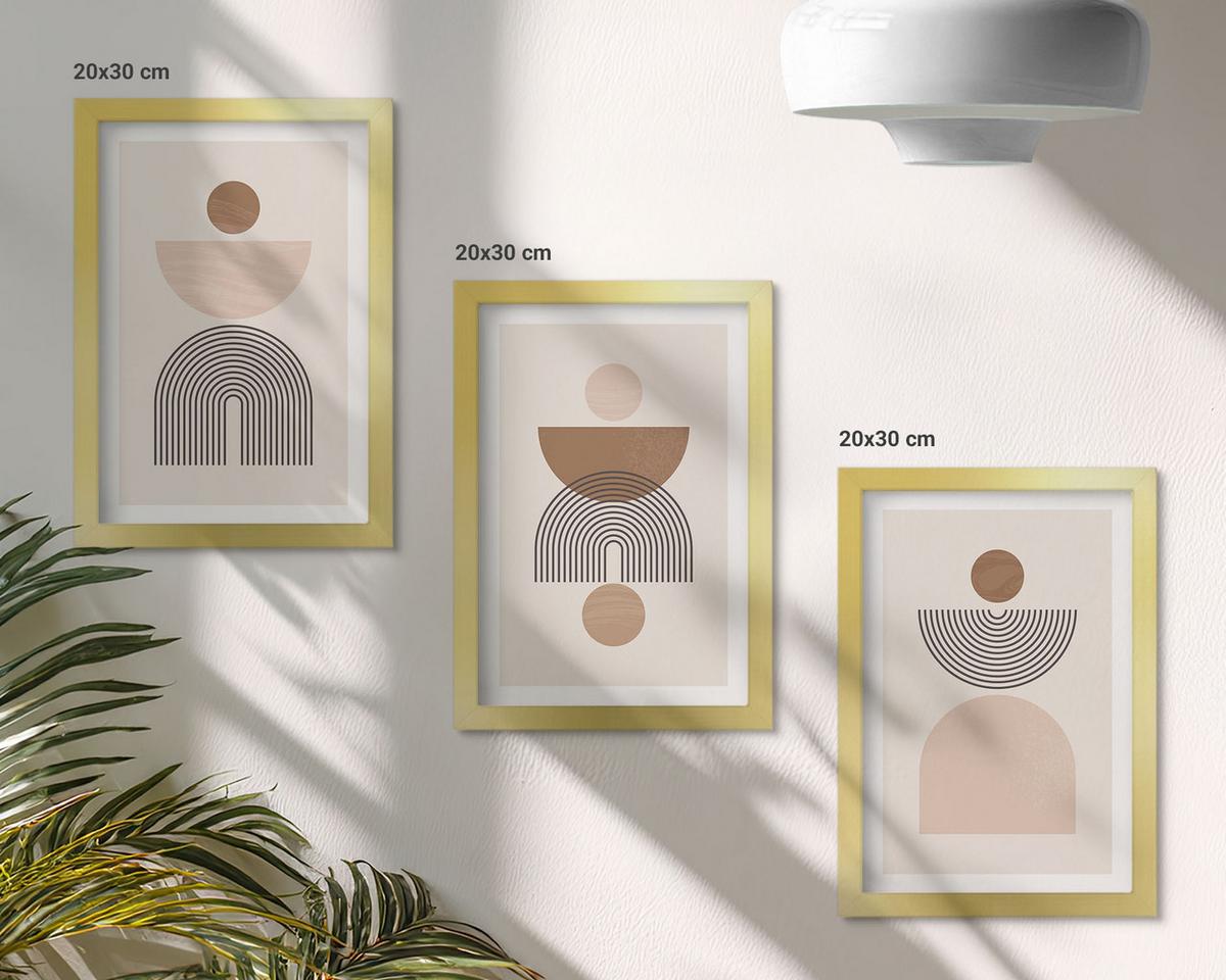 BILDER SET 3er Set - 20x30 cm Goldrahmen - Abstrakte braune Formen - Goldfarben, Kunststoff (20/30cm) - TULUP