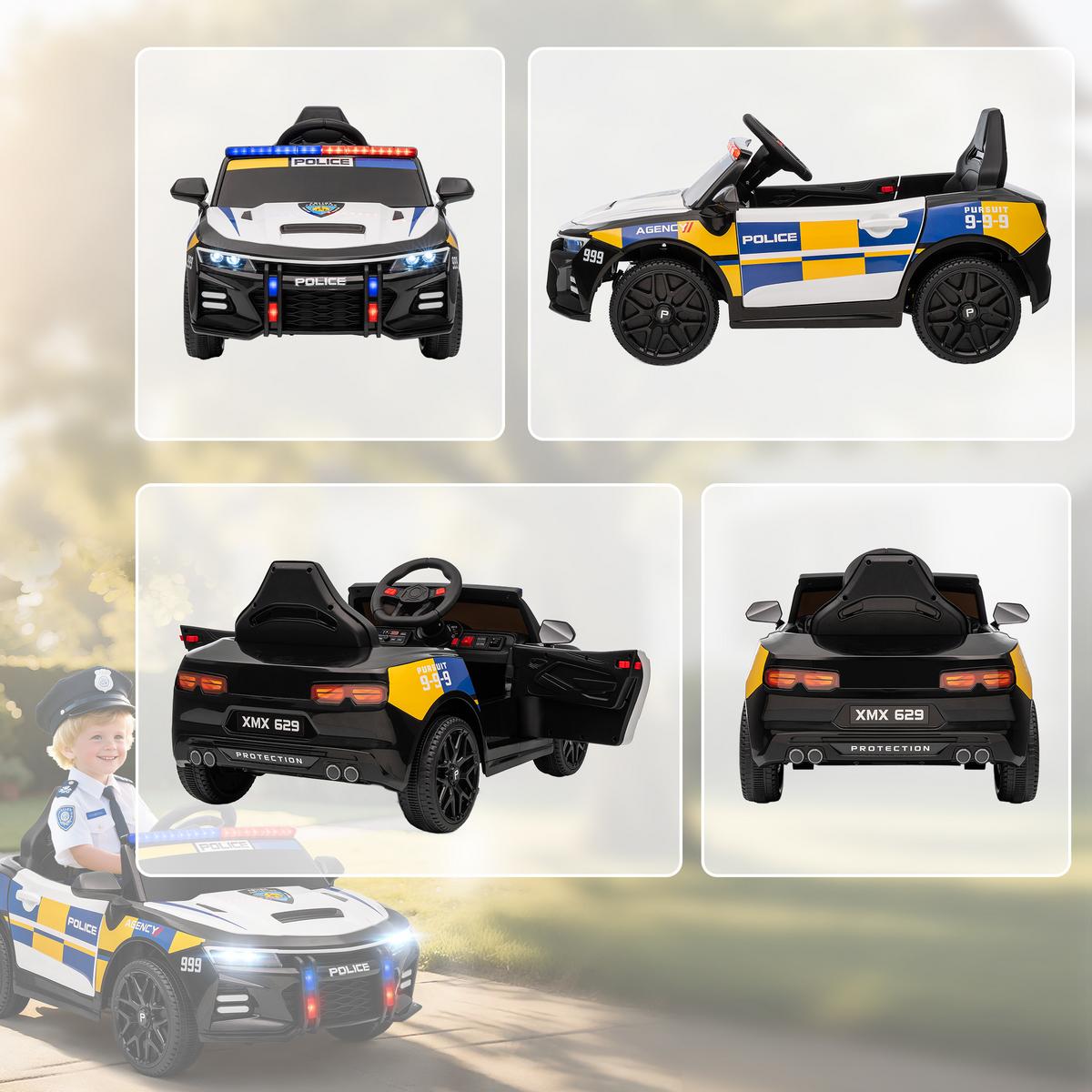 KINDER-POLIZEIAUTO Kunststoff Metall Weiß - Weiß, Kunststoff (96/60/45cm) - AIYAPLAY