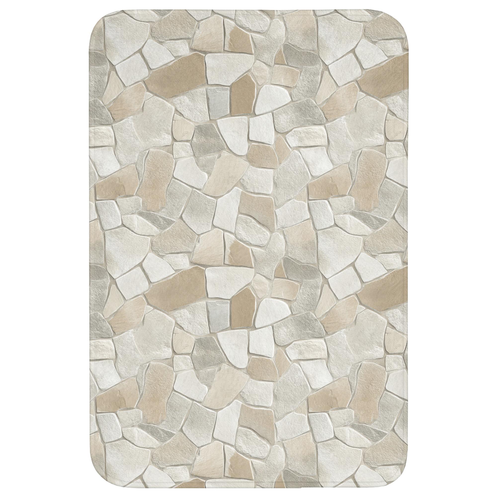 BADEMATTE Mosaik - Steine - Beige Rutschfest 60x90 cm - Beige/Creme, Textil (60/90cm) - OnlyWow