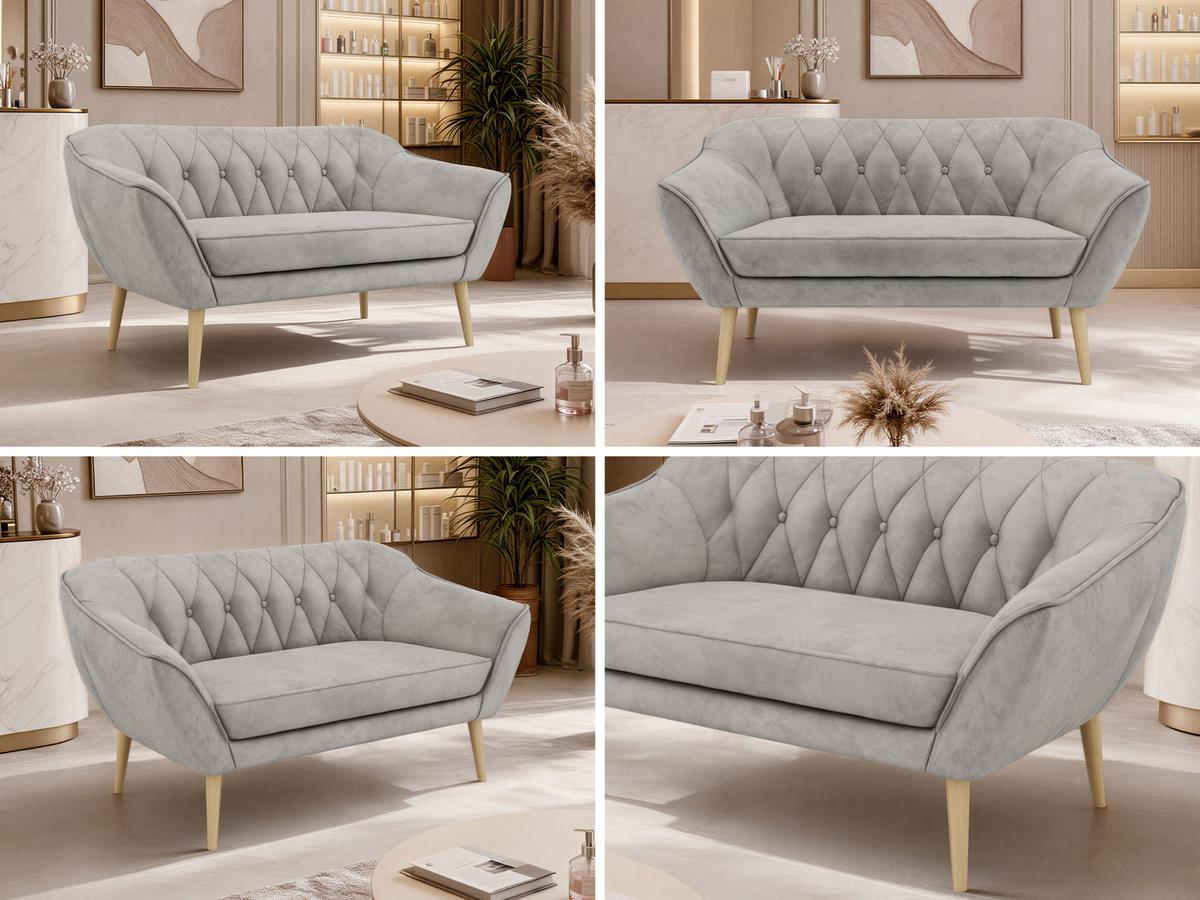 2-SITZER-SOFA PIRS - Hellgrau Velvet - Holzbeine - Buchefarben/Hellgrau, Holzwerkstoff/Textil (140/75/74cm) - MKS