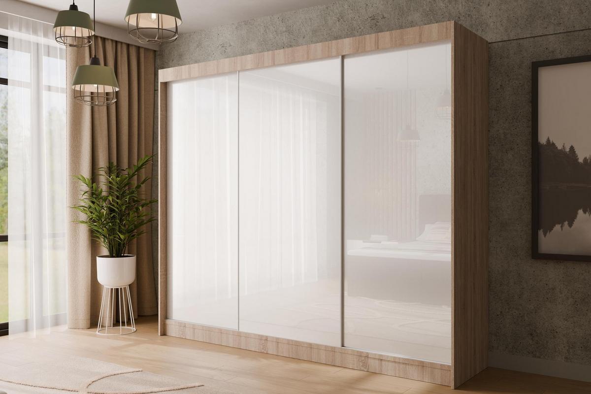 KLEIDERSCHRANK PEKA - 250 cm - Sonoma Eiche|Weiß - Weiß/Sonoma Eiche, Holzwerkstoff (250/215/61cm) - ALTDECOR