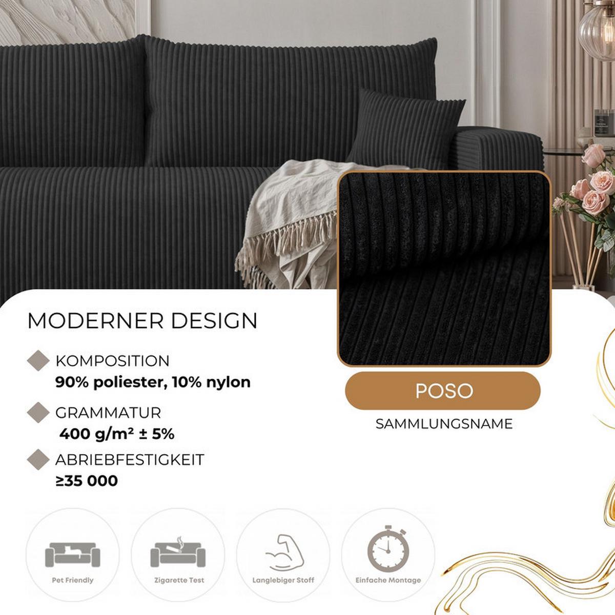 SCHLAFSOFA PIANO mit Bettkasten, Anthrazit - Anthrazit, Textil (246/79/93cm) - Idohome