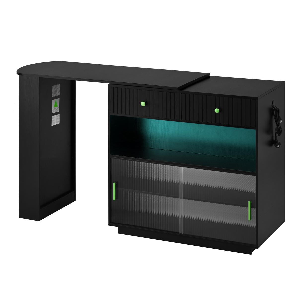 BARTISCH schwarz mit 360° drehbarem sideboard & led-beleuchtung - Schwarz, Holzwerkstoff (50/120/95.5cm) - Urban Meuble
