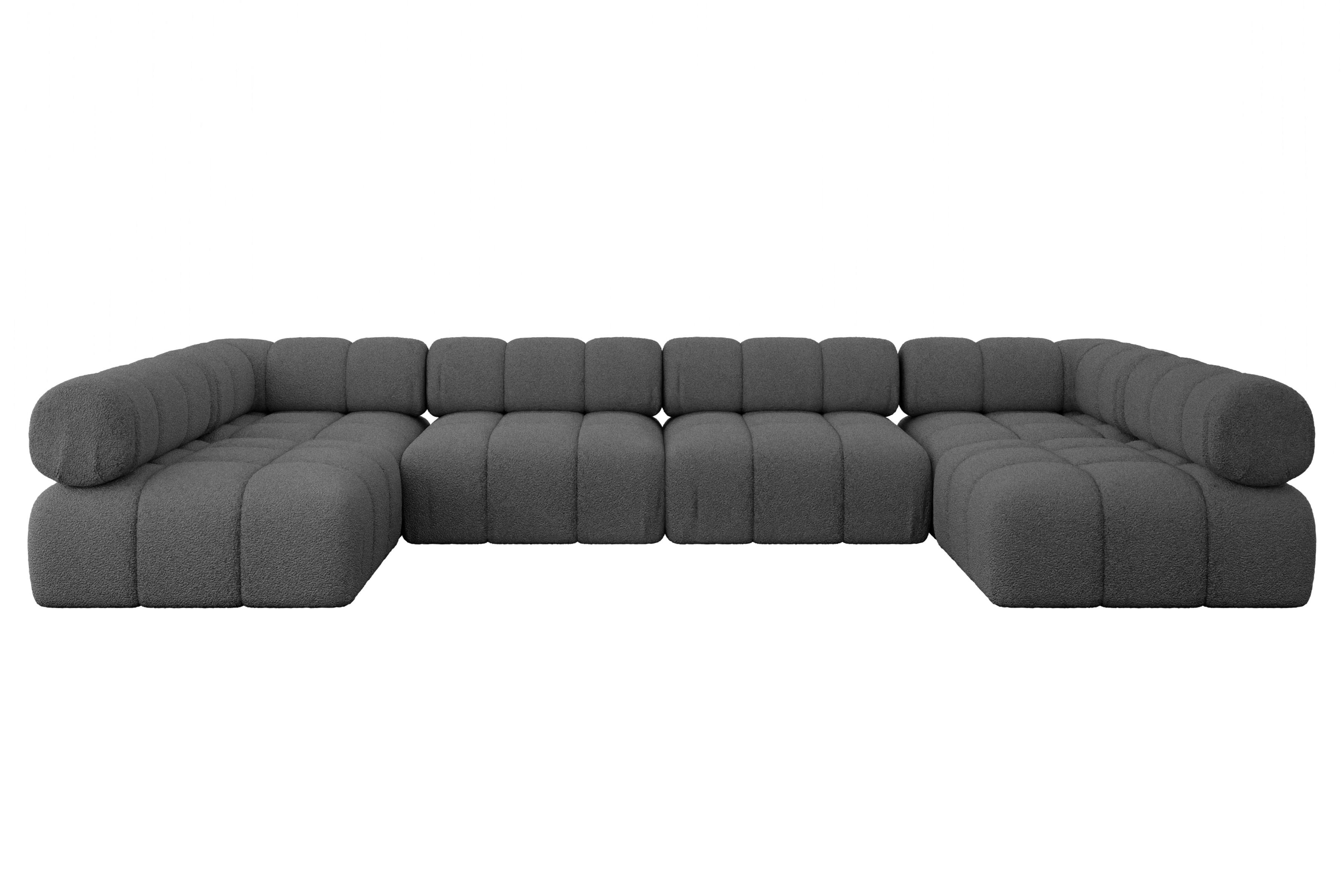 WOHNLANDSCHAFT modulares Sofa Garvo-U2 - 380x190x70 cm Grau Bouclé - Grau, Holzwerkstoff/Textil (380/70/190cm) - ALTDECOR