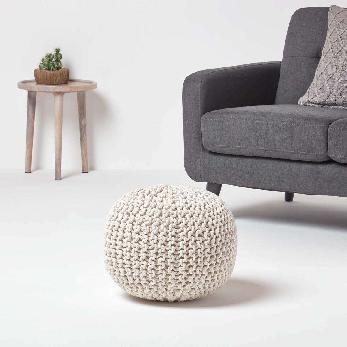 STRICK-POUF natur, 40/40/35 cm - Naturfarben, Textil (40/35/40cm) - Homescapes