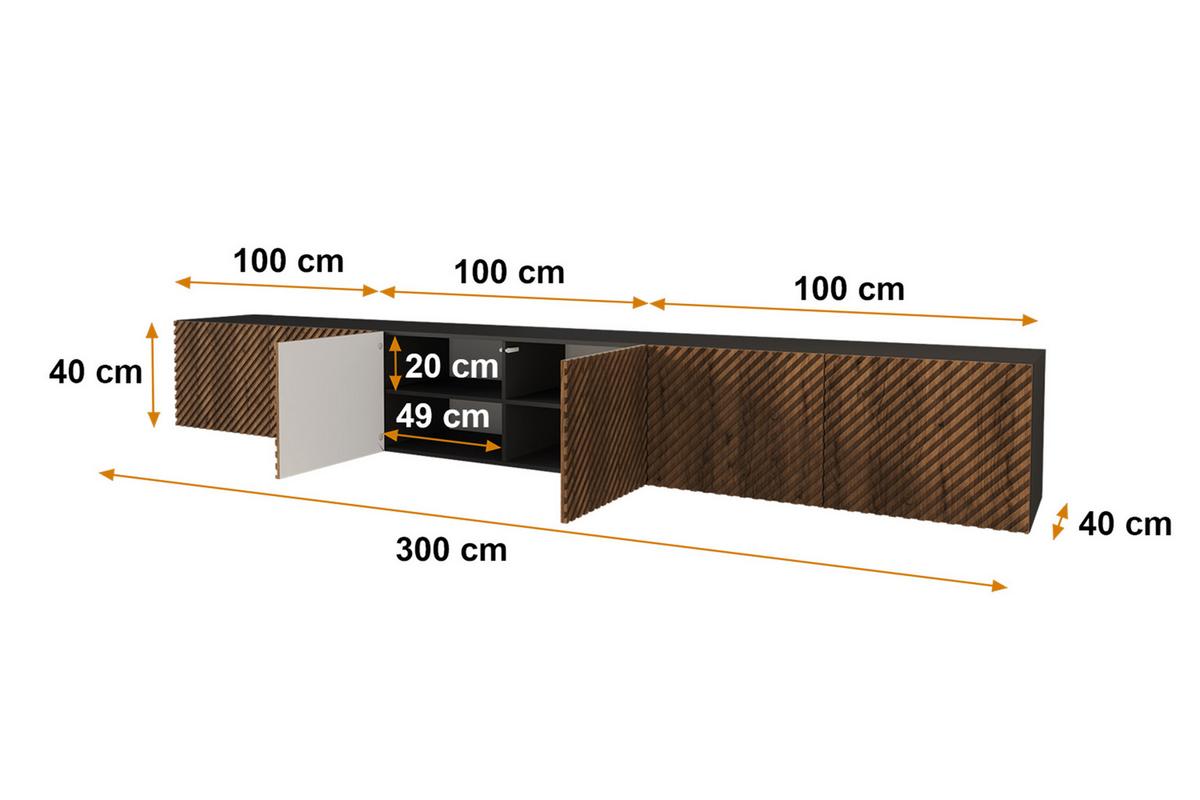 LOWBOARD ZENO-W 3x100x40x40 cm - Schwarz / Katania - Eiche Wotan, Holzwerkstoff (300/40/40cm) - ALTDECOR