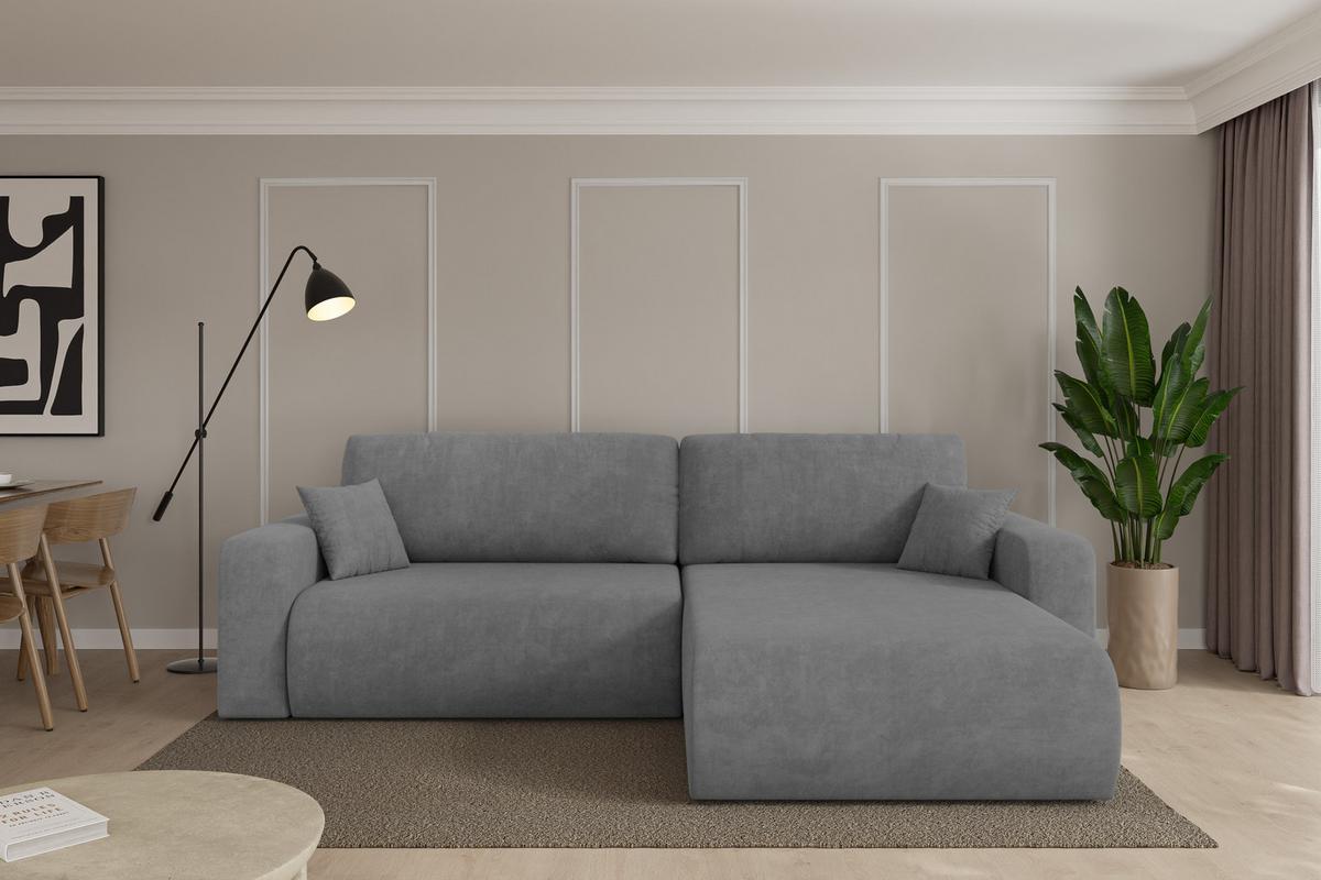 ECKSOFA mit Schlaffunktion Ottomane Rechts BERY-L 276x193x88 Grau Velours - Taupe/Schwarz, Holzwerkstoff/Kunststoff (276/193cm) - ALTDECOR