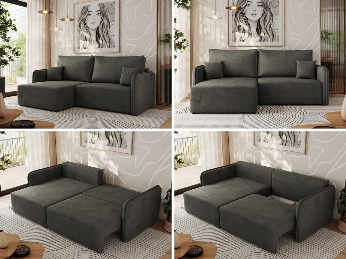 ECKSCHLAFSOFA MESTO L Dunkelgrau Velvet - links - Dunkelgrau/Schwarz, Kunststoff/Textil (227/147cm) - MKS