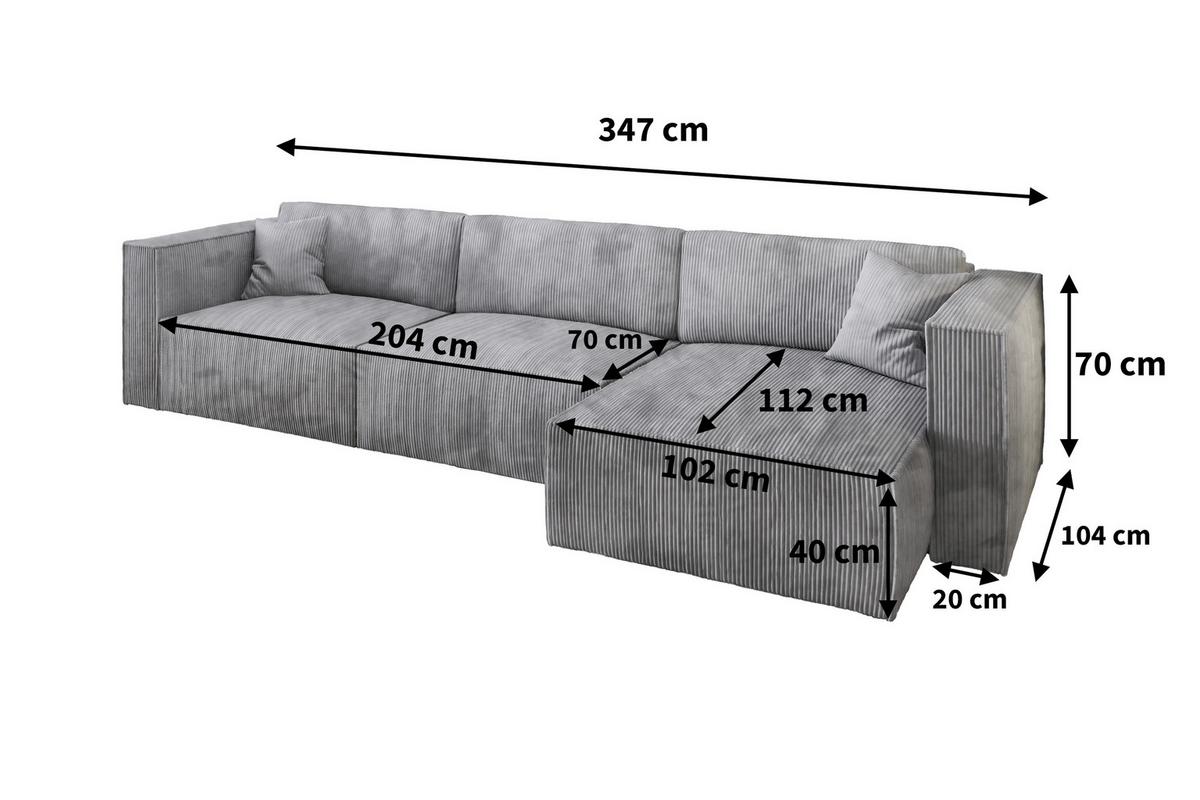 ECKSOFA TOLMO P Gelb Kordstoff mit Schlaffunktion - Gelb/Grau, Holz/Kunststoff (347/148cm) - MASSENO