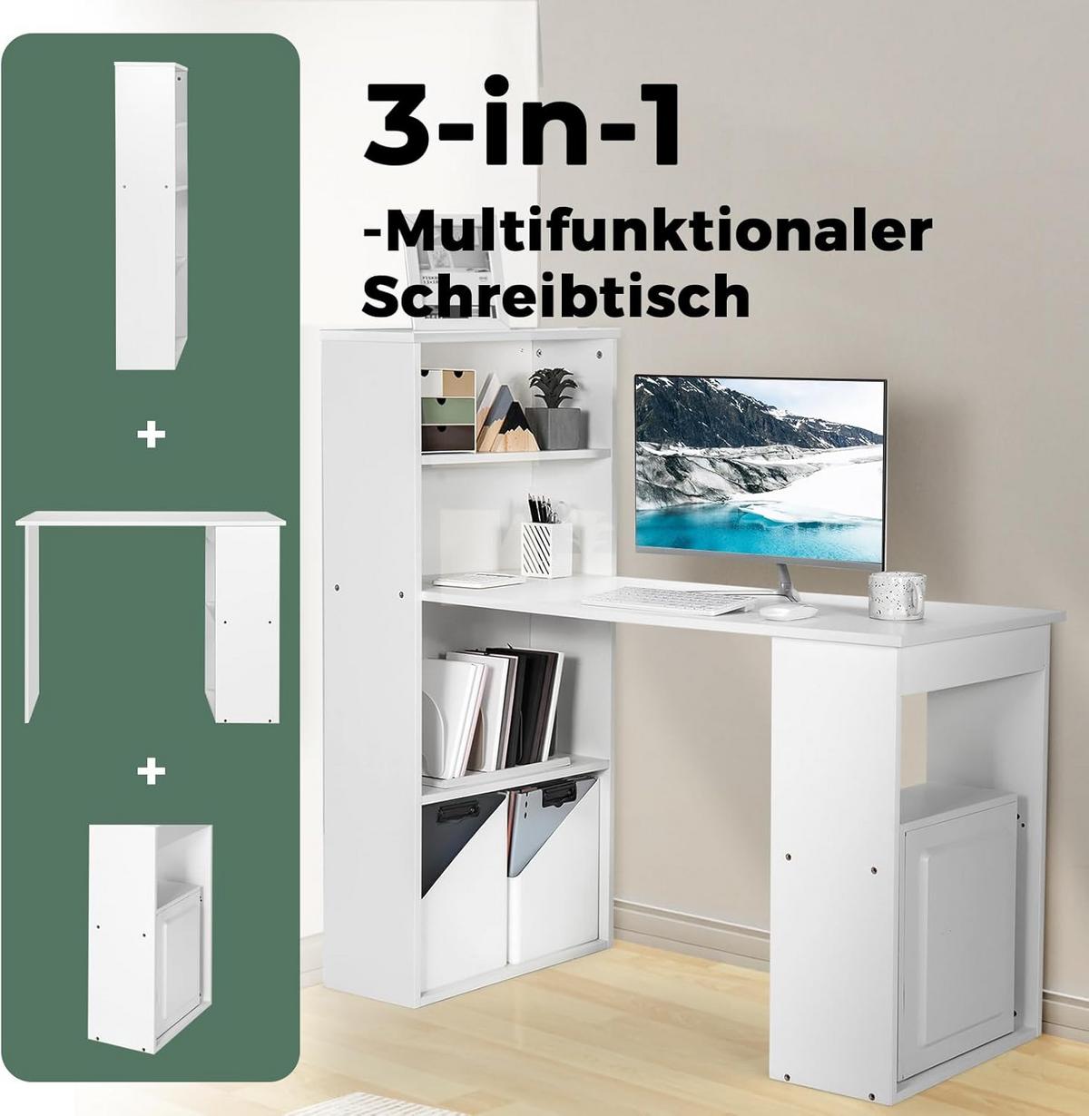 SCHREIBTISCH 120cm Weiß - Weiß, Holz (52/122/120cm) - COSTWAY