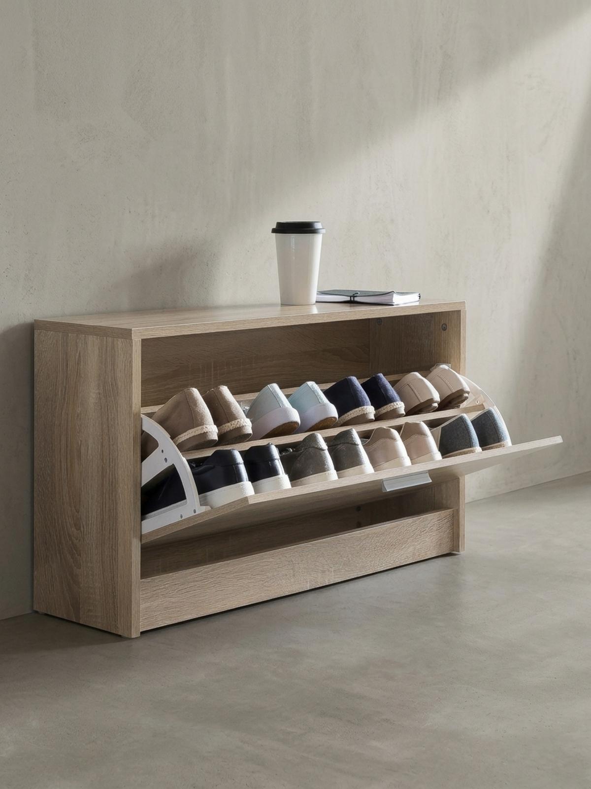 SCHUHKIPPER aus Holz in Beige mit Ablage und 1 Fach, 80x24x47 cm - Beige/Braun, Holz (80/47/24cm) - KADIMA DESIGN
