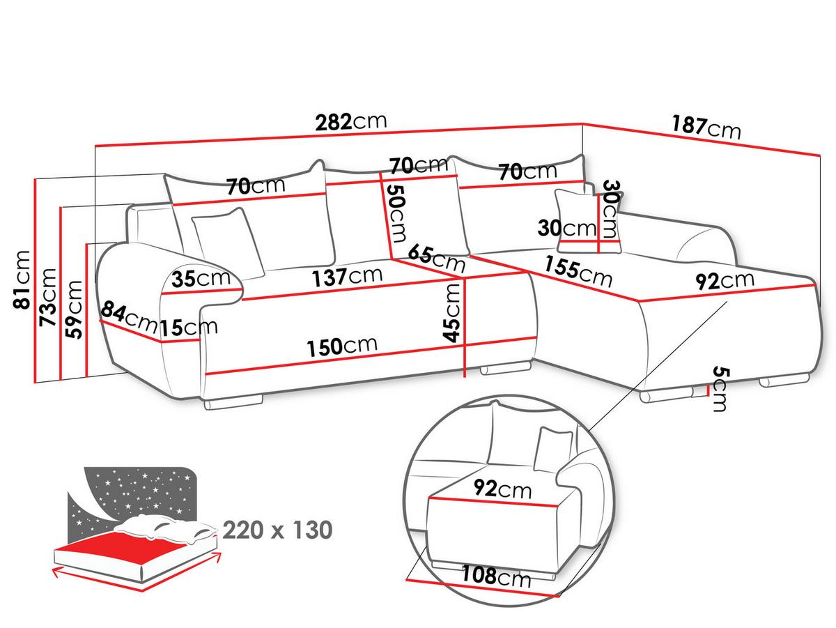 ECKSOFA Ubo L Cord, Seite: Links - Beige/Silberfarben, Holz/Kunststoff (282/187cm) - MIRJAN24